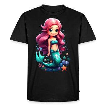 Adorable sirène chibi aux cheveux roses - T-shirt Premium bio Homme - noir - Devant - Nico (187cm)