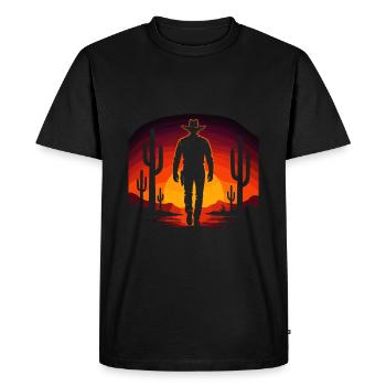 Cow-boy du désert - Western au coucher du soleil - T-shirt Premium bio Homme - noir - Devant - Nico (187cm)