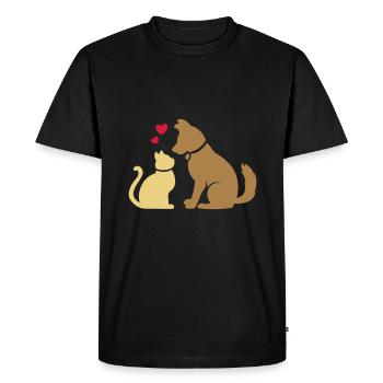 BFF chat et chien avec coeur / cat and dog heart - T-shirt Premium bio Homme - noir - Devant - Nico (187cm)