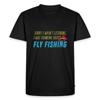 Penser à la pêche à la mouche - T-shirt Premium bio Homme - noir - Devant - Nico (187cm)