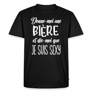 Donne-moi une bière - T-shirt Premium bio Homme - noir - Devant - Nico (187cm)
