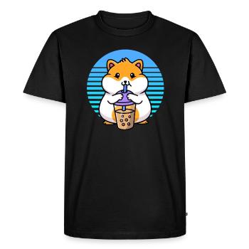 Kawaii Cute Boba Hamster Taro Bubble Pearl Milk - Men's Premium Organic T-Shirt - black - Front - Nico (187cm)