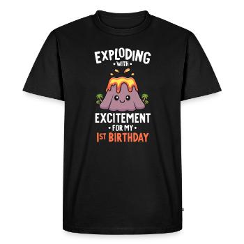 Fête d’anniversaire volcano Premier anniversaire 1 ans - T-shirt Premium bio Homme - noir - Devant - Nico (187cm)