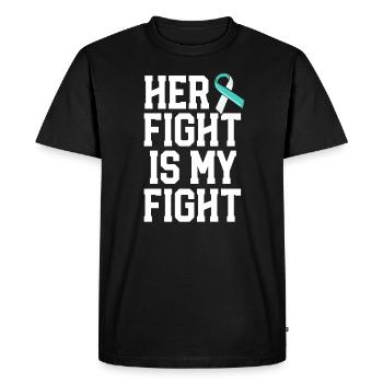 Son combat est mon combat Sensibilisation au cancer du col de l’utérus - T-shirt Premium bio Homme - noir - Devant - Nico (187cm)
