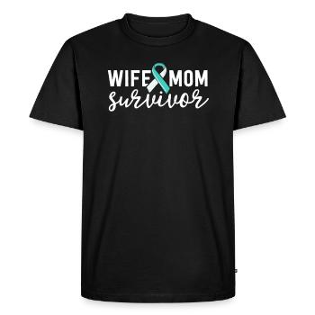Femme Maman Survivante Cancer du Col de l’utérus Sensibilisation Sarcelle - T-shirt Premium bio Homme - noir - Devant - Nico (187cm)