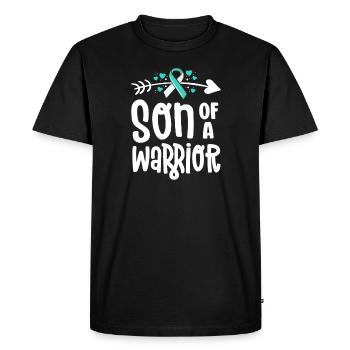 Fils d’un guerrier Sarcelle Cancer du col de l’utérus blanc - T-shirt Premium bio Homme - noir - Devant - Nico (187cm)