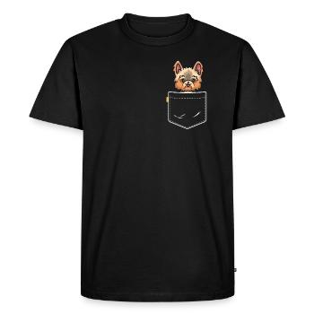 Yorkie en poche Drôle Yorkshire Terrier Kawaii - T-shirt Premium bio Homme - noir - Devant - Nico (187cm)