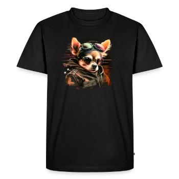 Chihuahua | Motard | Moto | Chien | Papa | Grand-père - T-shirt Premium bio Homme - noir - Devant - Nico (187cm)