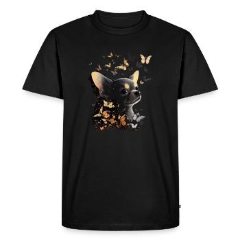 Chihuahua with butterfly |Cute Dog Colorful Nature - Men's Premium Organic T-Shirt - black - Front - Nico (187cm)