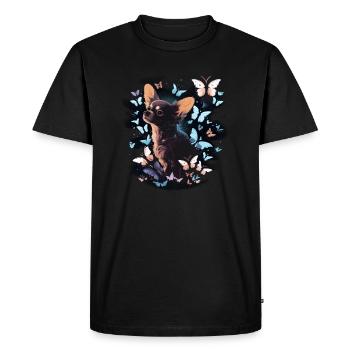 Chihuahua with Butterfly |Cute Dog Colorful Nature - Men's Premium Organic T-Shirt - black - Front - Nico (187cm)