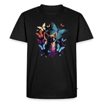 Chihuahua with butterfly |Cute Dog Colorful Nature - Men's Premium Organic T-Shirt - black - Front - Nico (187cm)