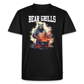 Bear Grills Barbecue BBQ American Flag USA Camping - Men's Premium Organic T-Shirt - black - Front - Nico (187cm)