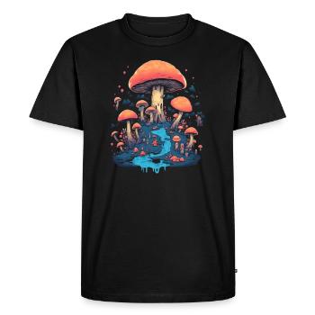 Fantasy Mushroom | Forest | Nature | Goa Festival - Men's Premium Organic T-Shirt - black - Front - Nico (187cm)