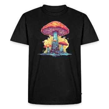 Fantasy Mushroom | Forest | Nature | Goa Festival - Men's Premium Organic T-Shirt - black - Front - Nico (187cm)
