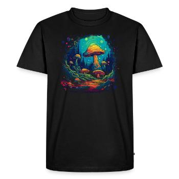 Fantasy Mushroom | Forest | Nature | Goa Festival - Men's Premium Organic T-Shirt - black - Front - Nico (187cm)