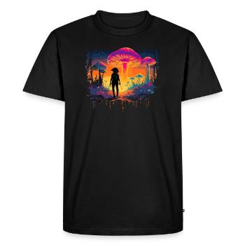 Fantasy Mushroom | Forest | Nature | Goa Festival - Men's Premium Organic T-Shirt - black - Front - Nico (187cm)
