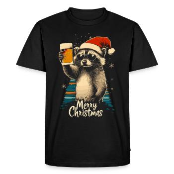 Christmas Beer Raccoon - Men's Premium Organic T-Shirt - black - Front - Nico (187cm)