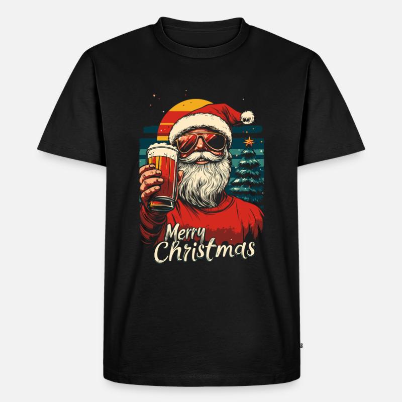 Weihnachtsmann mit Bier - Männer Premium Bio T-Shirt - Schwarz