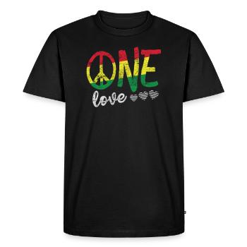 One Love T Shirt Cadeau Rasta Reggae Hommes Femmes Enfants - T-shirt Premium bio Homme - noir - Devant - Nico (187cm)