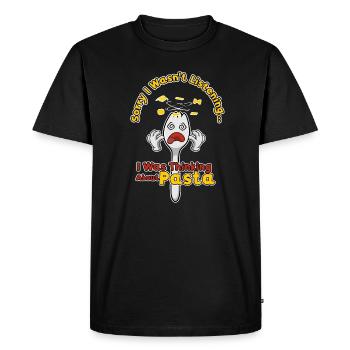 Penser aux pâtes Ironic Fork Spaghetti Cuisine - T-shirt Premium bio Homme - noir - Devant - Nico (187cm)