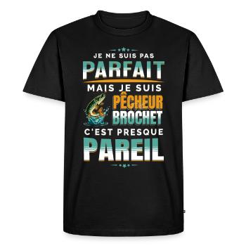 Pêcheur de Brochet - Phrase Drôle de Pêcheur - T-shirt Premium bio Homme - noir - Devant - Nico (187cm)