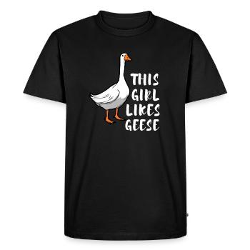 Une fille aime les oies en disant drôle d'oiseau - T-shirt Premium bio Homme - noir - Devant - Nico (187cm)