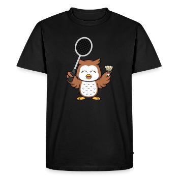 Raquette de badminton Hibou jouant au badminton - T-shirt Premium bio Homme - noir - Devant - Nico (187cm)