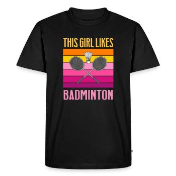 Girl Likes Badminton, rétro, Hobby Sports - T-shirt Premium bio Homme - noir - Devant - Nico (187cm)