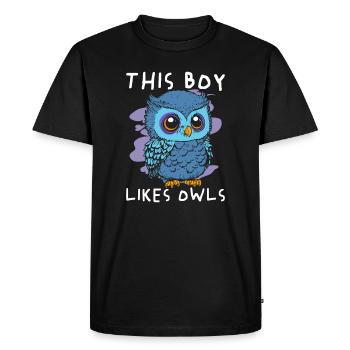 Un garçon aime la vie sauvage, les oiseaux, la - T-shirt Premium bio Homme - noir - Devant - Nico (187cm)