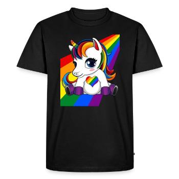Licorne avec coeur de couleur LGBTQ - Fierté LGBTQ - T-shirt Premium bio Homme - noir - Devant - Nico (187cm)