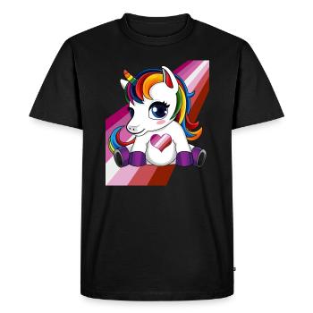 Licorne avec coeur de drapeau lesbien - LESBIENNE LGBTQ - T-shirt Premium bio Homme - noir - Devant - Nico (187cm)