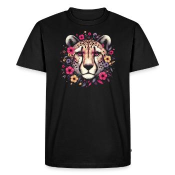 Cheetah Cheetah Flowers - Men's Premium Organic T-Shirt - black - Front - Nico (187cm)