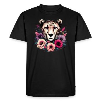 Guépard Fleurs de guépard - T-shirt Premium bio Homme - noir - Devant - Nico (187cm)