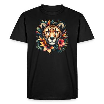Guépard Fleurs de guépard - T-shirt Premium bio Homme - noir - Devant - Nico (187cm)