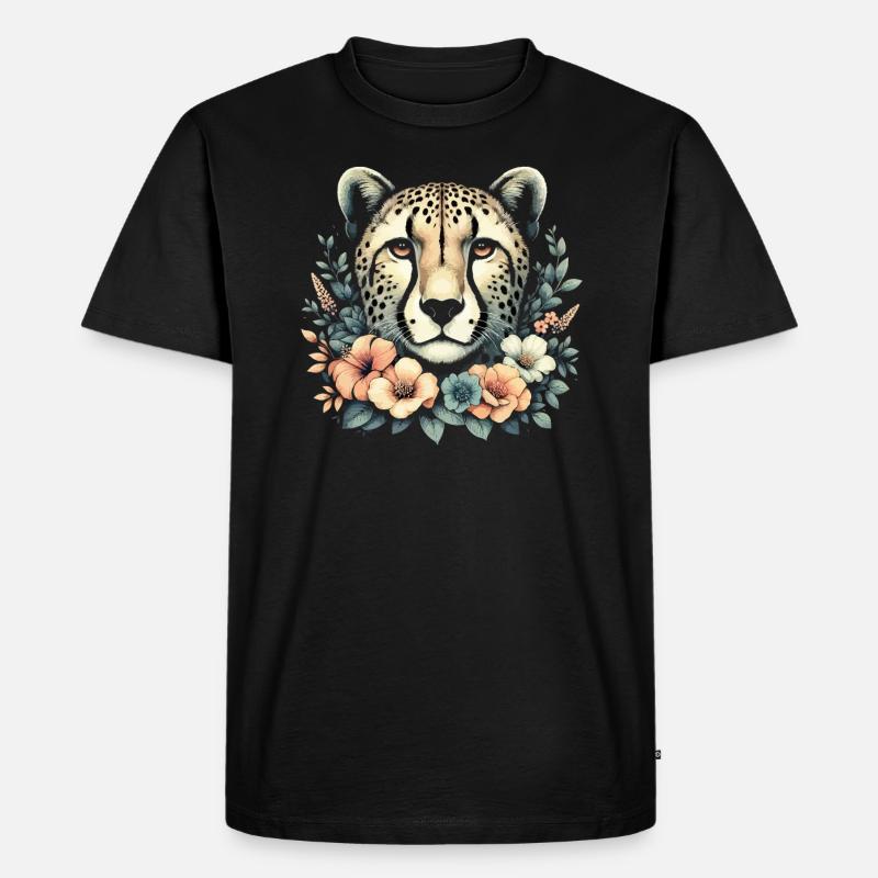 Guépard Fleurs de guépard - T-shirt Premium bio Homme - noir