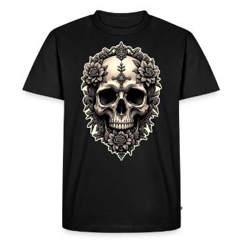 Tête de mort skull et fleurs gothique rock vintage - T-shirt Premium bio Homme - noir - Devant - Nico (187cm)