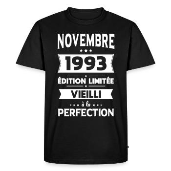 Anniversaire 30 ans - Novembre 1993 Perfection - T-shirt Premium bio Homme - noir - Devant - Nico (187cm)