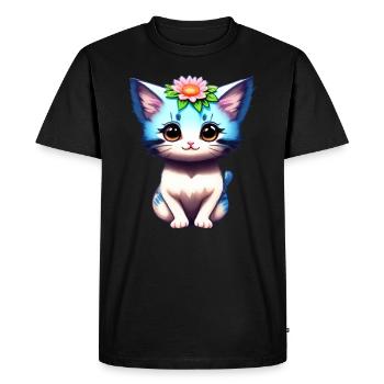 An adorable kitten with a corolla of flowers - Men's Premium Organic T-Shirt - black - Front - Nico (187cm)