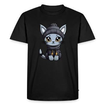 Cat Winter Comic - Men's Premium Organic T-Shirt - black - Front - Nico (187cm)