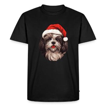 Tête de Noël de chien bichon havanais - T-shirt Premium bio Homme - noir - Devant - Nico (187cm)