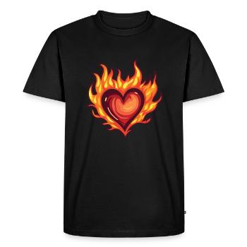 Coeur, Feu, Amour - T-shirt Premium bio Homme - noir - Devant - Nico (187cm)