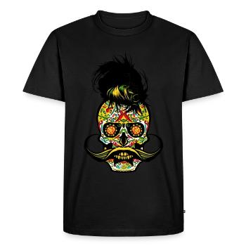 tete de mort mexicaine hipster moustache mexique m - T-shirt Premium bio Homme - noir - Devant - Nico (187cm)