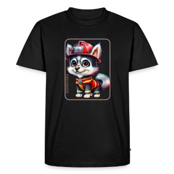 Pompier, amoureux des huskies - T-shirt Premium bio Homme - noir - Devant - Nico (187cm)