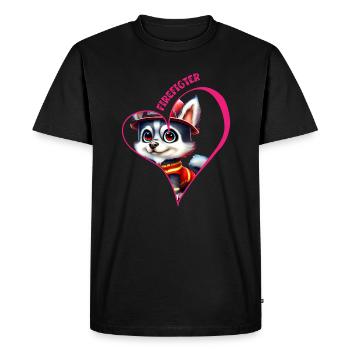 Pompier, amour husky - T-shirt Premium bio Homme - noir - Devant - Nico (187cm)