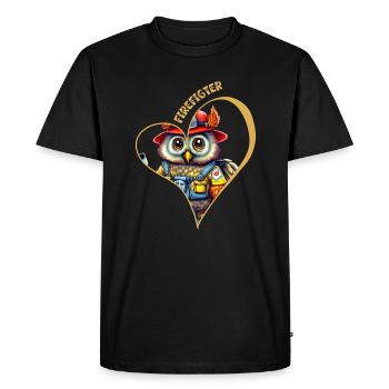 Pompier, amour hibou - T-shirt Premium bio Homme - noir - Devant - Nico (187cm)