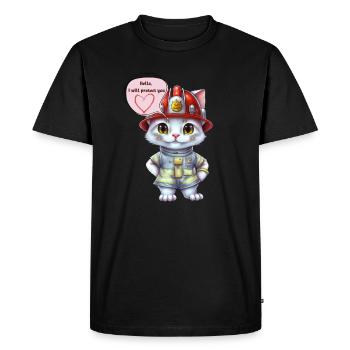 Pompier, je vais te protéger, chat - T-shirt Premium bio Homme - noir - Devant - Nico (187cm)