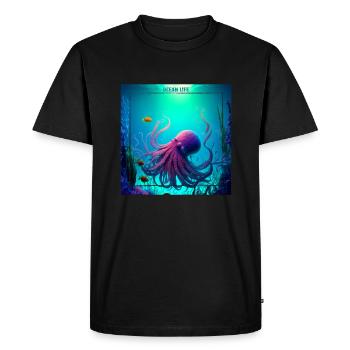 Vie océanique, poulpe rose - T-shirt Premium bio Homme - noir - Devant - Nico (187cm)