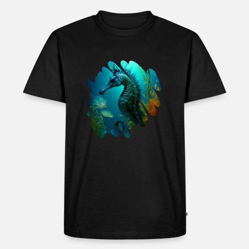 Fantasy Ocean, wunderschönes Seepferdchen - Männer Premium Bio T-Shirt - Schwarz