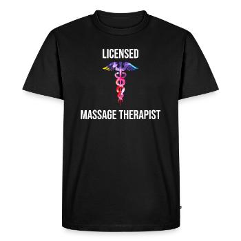 Tee-shirt Caducée Cool Massothérapeute - T-shirt Premium bio Homme - noir - Devant - Nico (187cm)