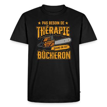 Bûcheron thérapie humour tronçonneuse original - T-shirt Premium bio Homme - noir - Devant - Nico (187cm)